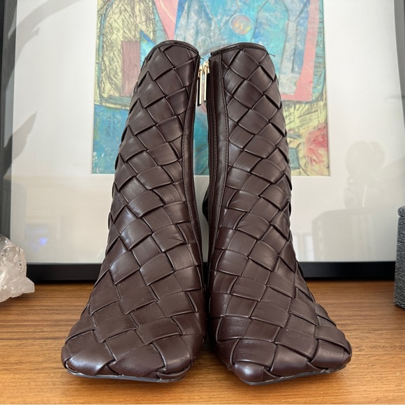 ASOS DESIGN Evita high-heeled square toe woven boots in brown - Picture 5 of 11